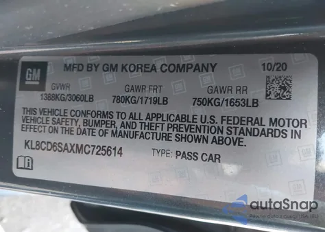 2021 Chevrolet Spark Fwd 1Lt Automatic from USA, damaged, VIN KL8CD6SAXMC725614